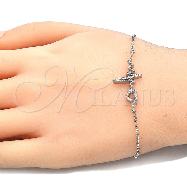 Pulsera Elegante 03.336.0045.07 Plata Rodinada, Diseño de Corazón, con Micro Pave Blanca, Pulido, Rodinado (Grosor 01 MM, 7 Pulgadas de Largo)