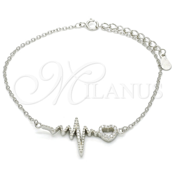 Pulsera Elegante 03.336.0045.07 Plata Rodinada, Diseño de Corazón, con Micro Pave Blanca, Pulido, Rodinado (Grosor 01 MM, 7 Pulgadas de Largo)
