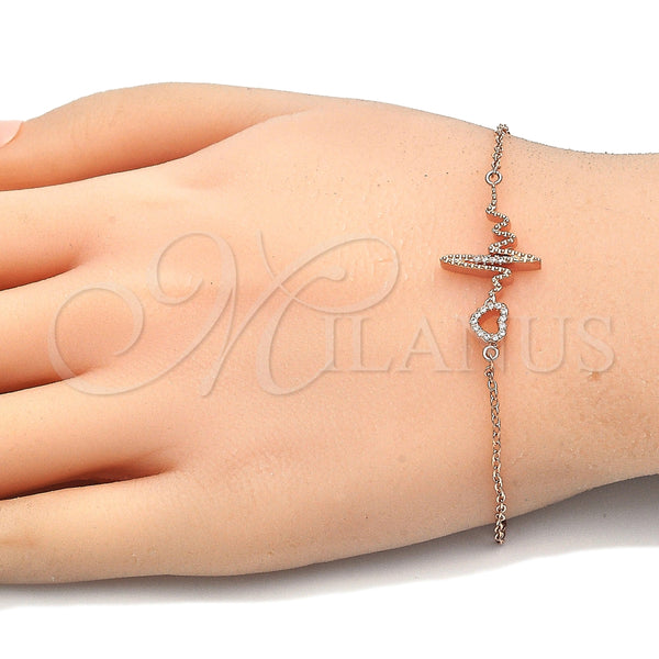 Pulsera Elegante 03.336.0045.1.07 Plata Rodinada, Diseño de Corazón, con Zirconia Cubica Blanca, Pulido, Tono Rosado (Grosor 01 MM, 7 Pulgadas de Largo)