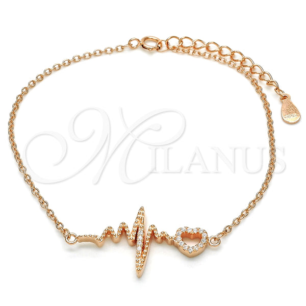 Pulsera Elegante 03.336.0045.1.07 Plata Rodinada, Diseño de Corazón, con Zirconia Cubica Blanca, Pulido, Tono Rosado (Grosor 01 MM, 7 Pulgadas de Largo)