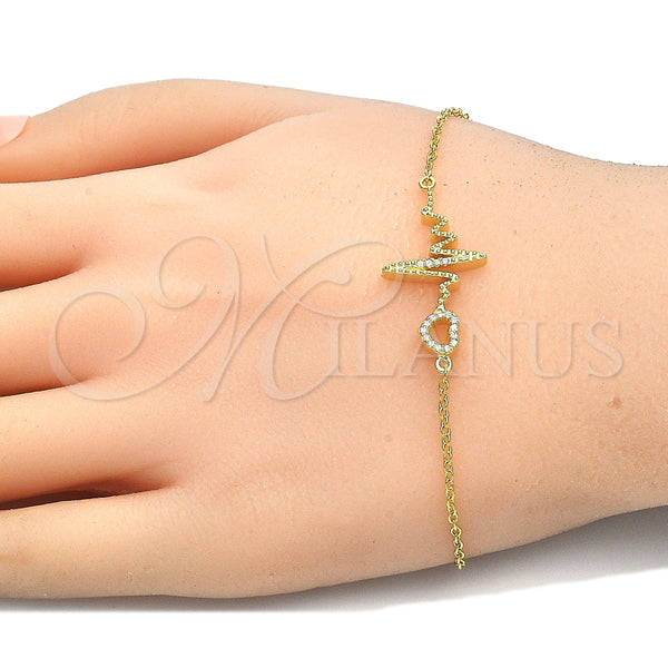Pulsera Elegante 03.336.0045.2.07 Plata Rodinada, Diseño de Corazón, con Zirconia Cubica Blanca, Pulido, Tono Dorado (Grosor 01 MM, 7 Pulgadas de Largo)