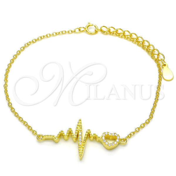 Pulsera Elegante 03.336.0045.2.07 Plata Rodinada, Diseño de Corazón, con Zirconia Cubica Blanca, Pulido, Tono Dorado (Grosor 01 MM, 7 Pulgadas de Largo)