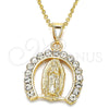 Dije Religioso 05.253.0054 Oro Laminado, Diseño de Guadalupe, con Blanca Cristal, Pulido, Tono Dorado