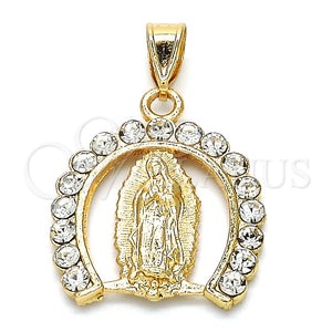 Dije Religioso 05.253.0054 Oro Laminado, Diseño de Guadalupe, con Blanca Cristal, Pulido, Tono Dorado
