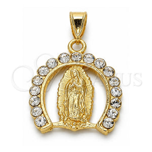 Dije Religioso 05.253.0054 Oro Laminado, Diseño de Guadalupe, con Blanca Cristal, Pulido, Tono Dorado