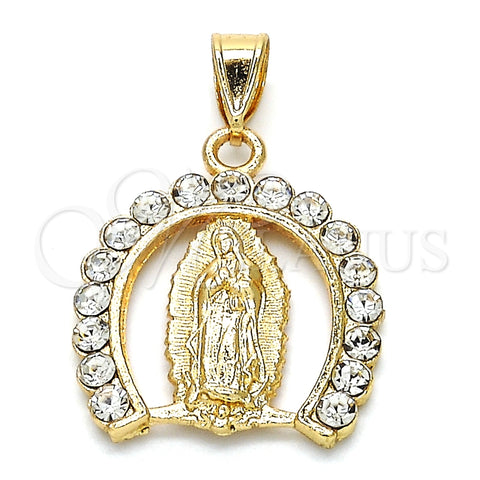 Dije Religioso 05.253.0054 Oro Laminado, Diseño de Guadalupe, con Blanca Cristal, Pulido, Tono Dorado