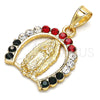 Dije Religioso 05.253.0054.1 Oro Laminado, Diseño de Guadalupe, con Multicolor Cristal, Pulido, Tono Dorado