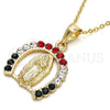 Dije Religioso 05.253.0054.1 Oro Laminado, Diseño de Guadalupe, con Multicolor Cristal, Pulido, Tono Dorado