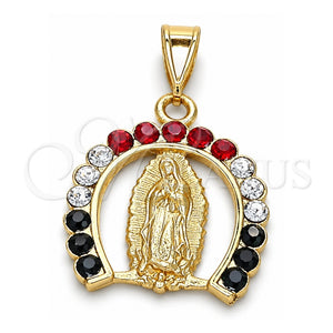 Dije Religioso 05.253.0054.1 Oro Laminado, Diseño de Guadalupe, con Multicolor Cristal, Pulido, Tono Dorado