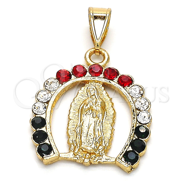 Dije Religioso 05.253.0054.1 Oro Laminado, Diseño de Guadalupe, con Multicolor Cristal, Pulido, Tono Dorado