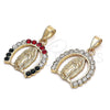 Dije Religioso 05.253.0054.1 Oro Laminado, Diseño de Guadalupe, con Multicolor Cristal, Pulido, Tono Dorado