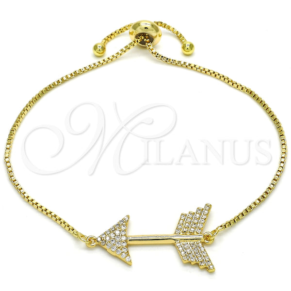 Pulsera Bolo Ajustable 03.316.0022.10 Oro Laminado, con Blanca Zirconia Cubica, Pulido, Tono Dorado (01 MM Thickness, 10 Inches Length)