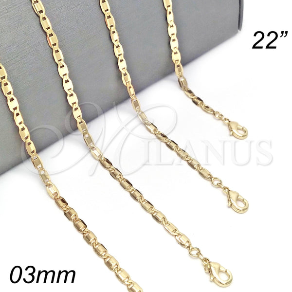 Gargantilla Basica 04.213.0152.22 Oro Laminado, Pulido, Tono Dorado (03 MM Thickness, 22 Inches Length)