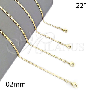 Gargantilla Basica 04.213.0031.22 Oro Laminado, Pulido, Tono Dorado (02 MM Thickness, 22 Inches Length)