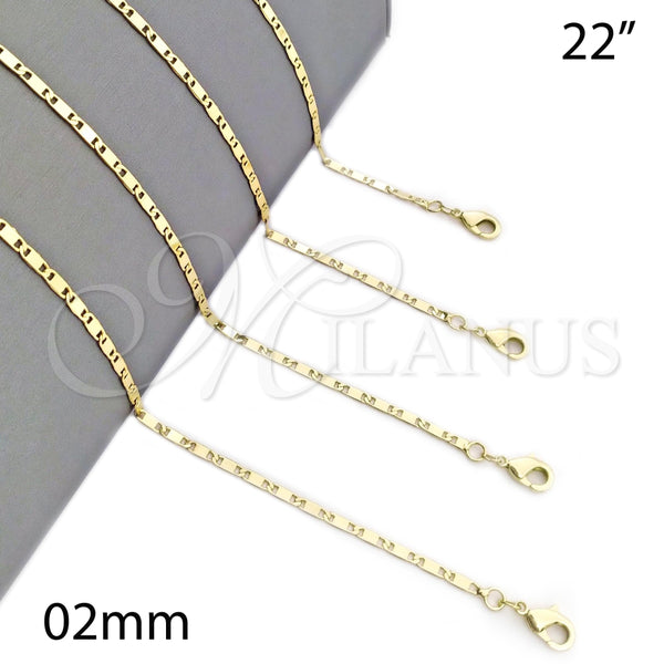 Gargantilla Basica 04.213.0031.22 Oro Laminado, Pulido, Tono Dorado (02 MM Thickness, 22 Inches Length)