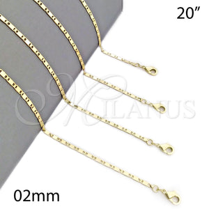 Gargantilla Basica 04.213.0031.20 Oro Laminado, Pulido, Tono Dorado (02 MM Thickness, 20 Inches Length)