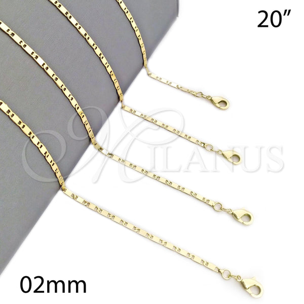 Gargantilla Basica 04.213.0031.20 Oro Laminado, Pulido, Tono Dorado (02 MM Thickness, 20 Inches Length)