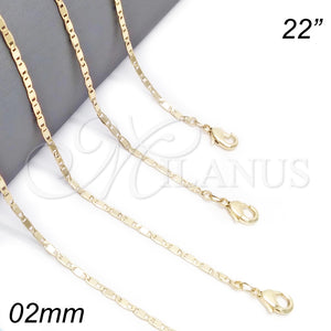 Gargantilla Basica 04.213.0096.22 Oro Laminado, Pulido, Tono Dorado (02 MM Thickness, 22 Inches Length)