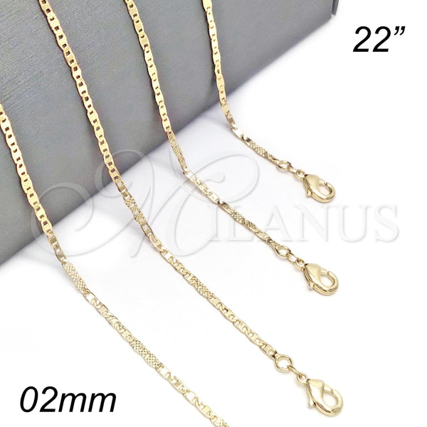 Gargantilla Basica 04.213.0158.22 Oro Laminado, Pulido, Tono Dorado (02 MM Thickness, 22 Inches Length)