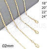 Gargantilla Basica 04.213.0158.22 Oro Laminado, Pulido, Tono Dorado (02 MM Thickness, 22 Inches Length)