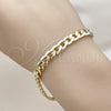 Pulsera Básica 04.213.0159.08 Oro Laminado, Diseño de Cubana Concava, Pulido, Tono Dorado (Grosor 07 MM, 8 Pulgadas de Largo)