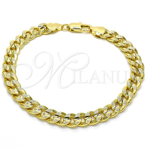 Pulsera Básica 04.213.0159.08 Oro Laminado, Diseño de Cubana Concava, Pulido, Tono Dorado (Grosor 07 MM, 8 Pulgadas de Largo)