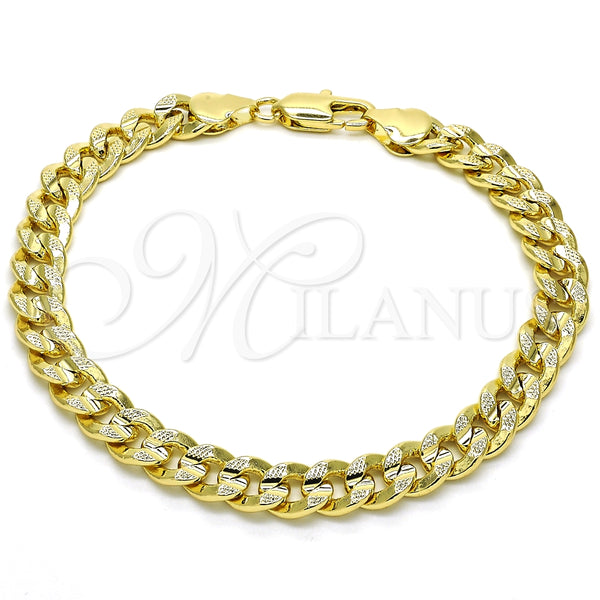Pulsera Básica 04.213.0159.08 Oro Laminado, Diseño de Cubana Concava, Pulido, Tono Dorado (Grosor 07 MM, 8 Pulgadas de Largo)