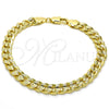 Pulsera Básica 04.213.0159.08 Oro Laminado, Diseño de Cubana Concava, Pulido, Tono Dorado (Grosor 07 MM, 8 Pulgadas de Largo)