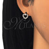 Arete Dormilona 02.213.0134 Oro Laminado, Diseño de Corazón, con Blanca Micro Pave, Pulido, Tono Dorado