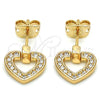 Arete Dormilona 02.213.0134 Oro Laminado, Diseño de Corazón, con Blanca Micro Pave, Pulido, Tono Dorado