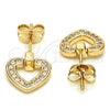 Arete Dormilona 02.213.0134 Oro Laminado, Diseño de Corazón, con Blanca Micro Pave, Pulido, Tono Dorado
