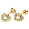Arete Dormilona 02.213.0134 Oro Laminado, Diseño de Corazón, con Blanca Micro Pave, Pulido, Tono Dorado