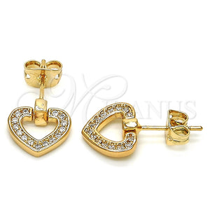 Arete Dormilona 02.213.0134 Oro Laminado, Diseño de Corazón, con Blanca Micro Pave, Pulido, Tono Dorado