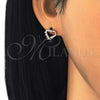 Arete Dormilona 02.213.0135 Oro Laminado, Diseño de Corazón, con Blanca Zirconia Cubica, Pulido, Tono Dorado
