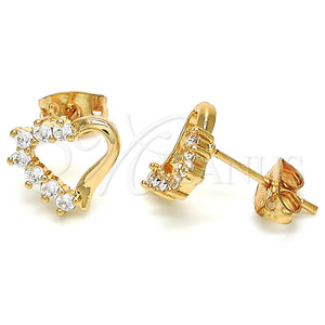 Arete Dormilona 02.213.0135 Oro Laminado, Diseño de Corazón, con Blanca Zirconia Cubica, Pulido, Tono Dorado