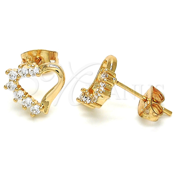 Arete Dormilona 02.213.0135 Oro Laminado, Diseño de Corazón, con Blanca Zirconia Cubica, Pulido, Tono Dorado