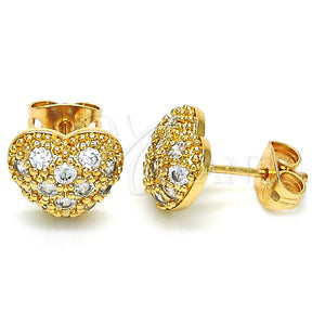 Arete Dormilona 02.213.0138 Oro Laminado, Diseño de Corazón, con Blanca Zirconia Cubica, Pulido, Tono Dorado