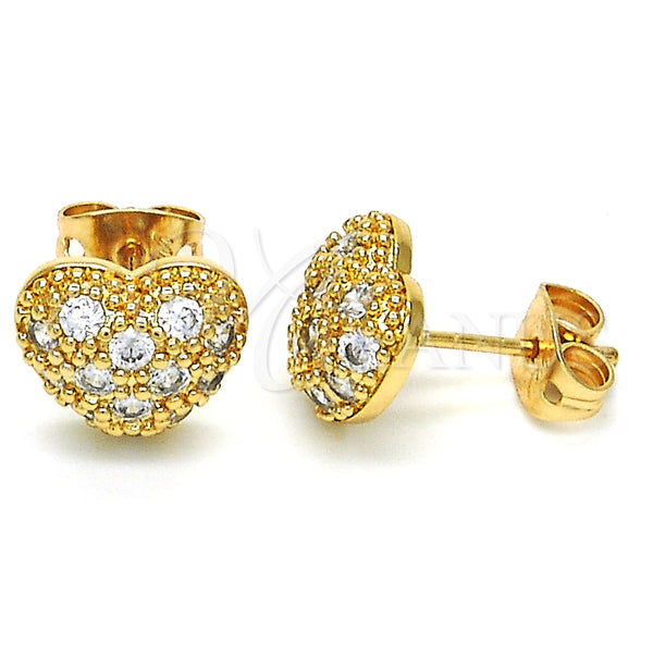 Arete Dormilona 02.213.0138 Oro Laminado, Diseño de Corazón, con Blanca Zirconia Cubica, Pulido, Tono Dorado