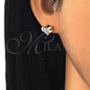 Arete Dormilona 02.213.0143 Oro Laminado, Diseño de Corazón, con Blanca Micro Pave, Pulido, Tono Dorado