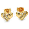 Arete Dormilona 02.213.0143 Oro Laminado, Diseño de Corazón, con Blanca Micro Pave, Pulido, Tono Dorado