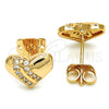 Arete Dormilona 02.213.0143 Oro Laminado, Diseño de Corazón, con Blanca Micro Pave, Pulido, Tono Dorado