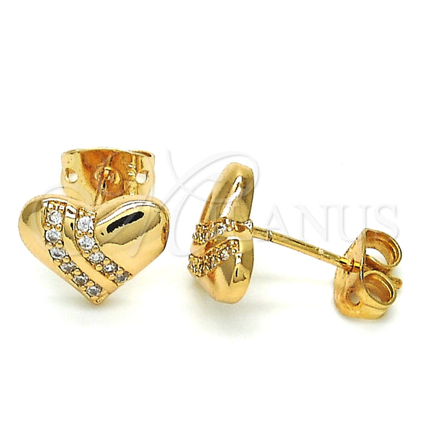 Arete Dormilona 02.213.0143 Oro Laminado, Diseño de Corazón, con Blanca Micro Pave, Pulido, Tono Dorado
