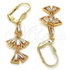 Arete Largo 02.323.0065 Oro Laminado, Diseño de Baguette, con Blanca Zirconia Cubica, Pulido, Tono Dorado