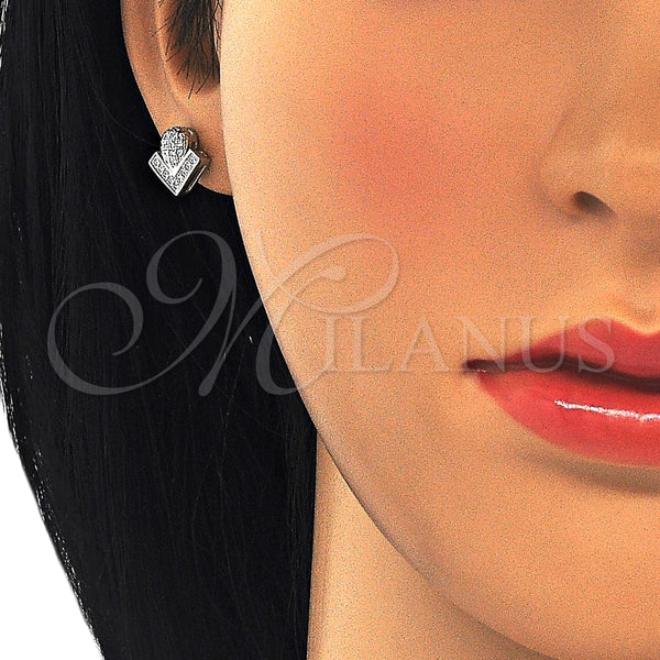 Arete Dormilona 02.286.0025 Plata Rodinada, con Micro Pave Blanca, Pulido, Rodinado