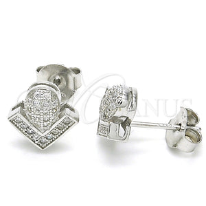 Arete Dormilona 02.286.0025 Plata Rodinada, con Micro Pave Blanca, Pulido, Rodinado