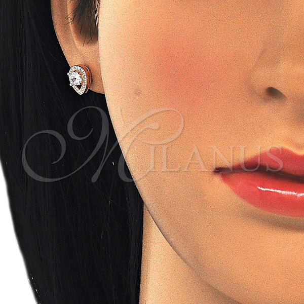 Arete Dormilona 02.286.0027.1 Plata Rodinada, Diseño de Gota, con Zirconia Cubica Blanca y Micro Pave Blanca, Pulido, Tono Rosado