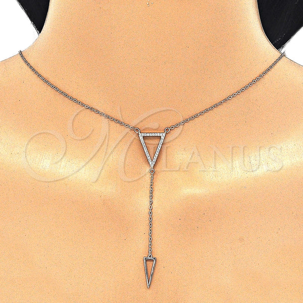 Gargantilla Elegante 04.286.0005.1.16 Plata Rodinada, con Micro Pave Blanca, Pulido, Tono Rosado (Grosor 01 MM, 16 Pulgadas de Largo)