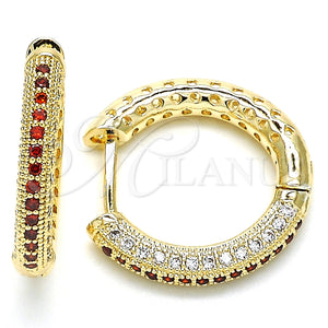 Argolla Huggie 02.264.0006.3.20 Oro Laminado, con Granate and Blanca Micro Pave, Pulido, Tono Dorado