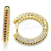 Argolla Huggie 02.264.0006.3.20 Oro Laminado, con Granate and Blanca Micro Pave, Pulido, Tono Dorado