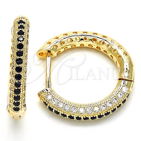 Argolla Huggie 02.264.0006.4.20 Oro Laminado, con Negro and Blanca Micro Pave, Pulido, Tono Dorado